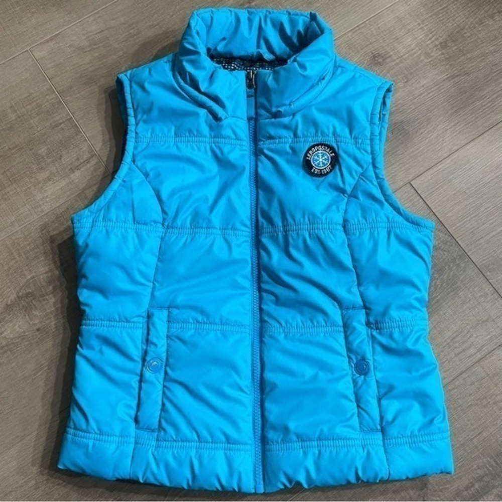 Aeropostale Girls Puffer Zip Up Sleeveless Vest Large No‎ Hood Snap Pockets Blue
